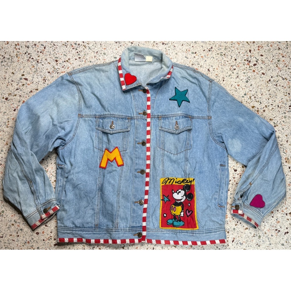 Mickey & Co. Disney Vintage Women's Patchwork Denim Button Up Jacket Size Large